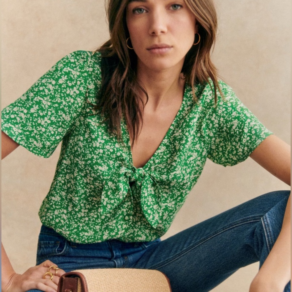 Sezane Green Floral Blouse